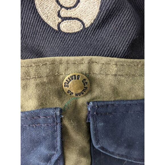 Filson Vintage Two Tone Tote Bag Canvas Green Navy w Pockets **Distressed Stains - Picture 16 of 16